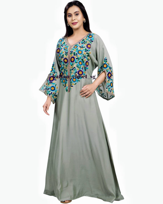 Paisley Threadwork Kaftan-Sage Green