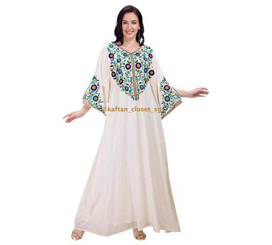 Paisley Threadwork Kaftan- Cream White