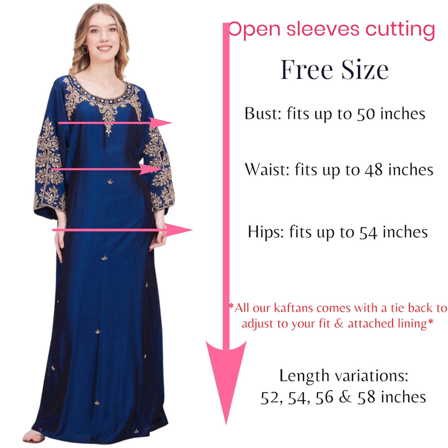 Sonia Series - Navy Blue. Open Slit Sleeves