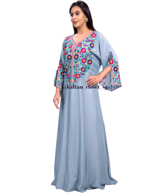 Paisley Threadwork Kaftan-Powder Blue