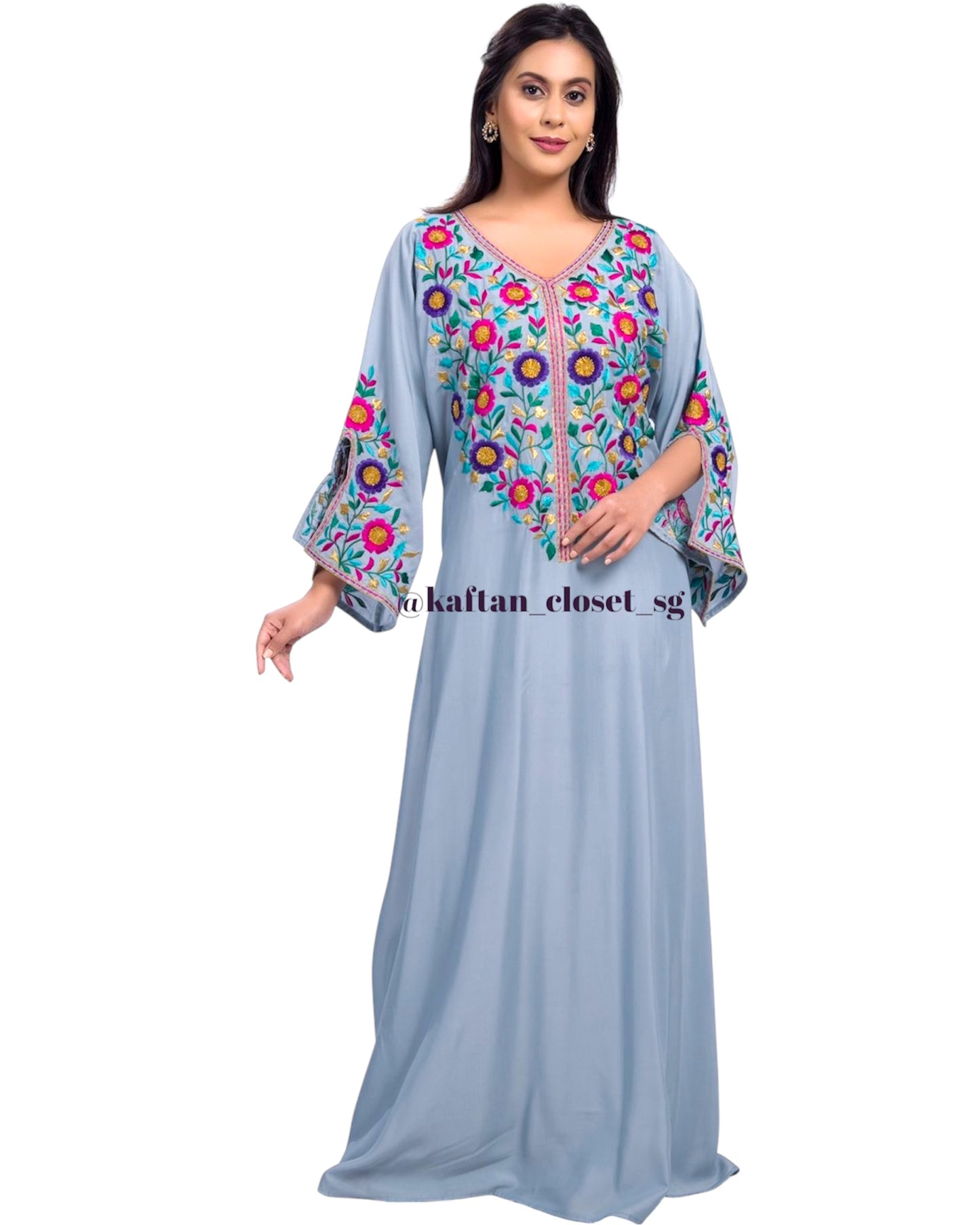 Paisley Threadwork Kaftan-Powder Blue