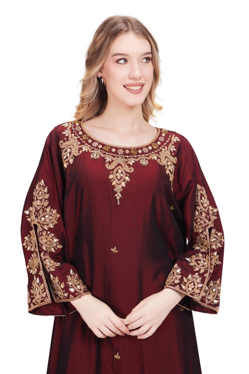 Sonia Series - Maroon. Open Slit Sleeves