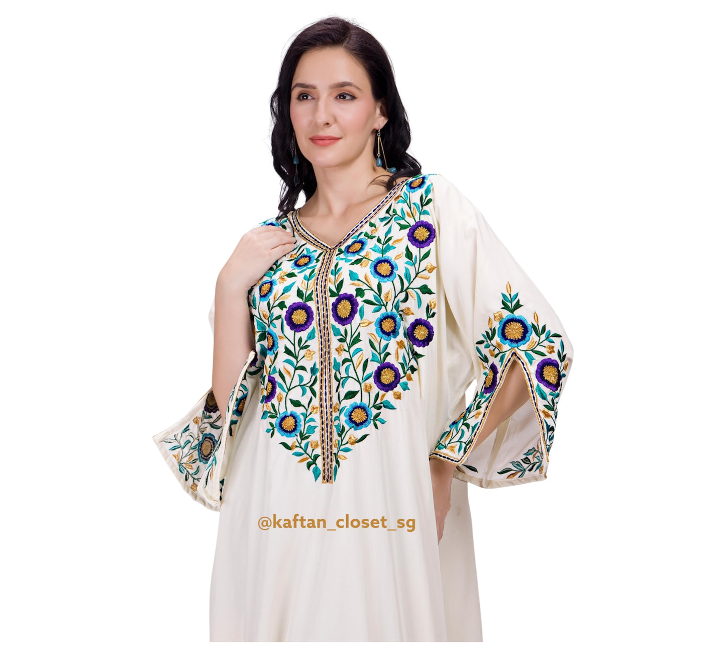Paisley Threadwork Kaftan- Cream White