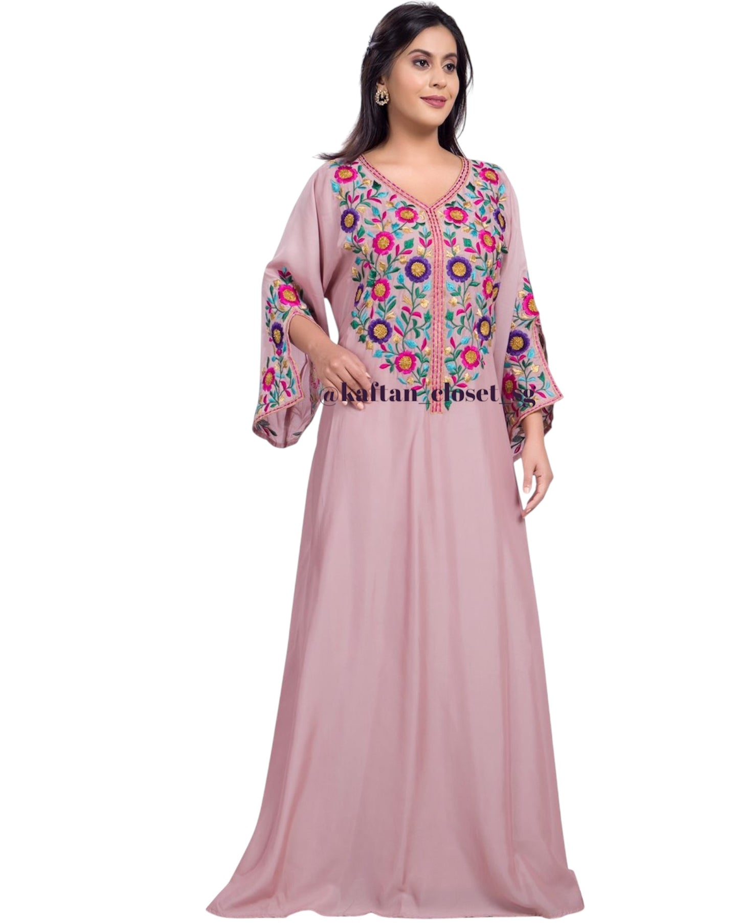 Paisley Threadwork Kaftan- Baby Pink