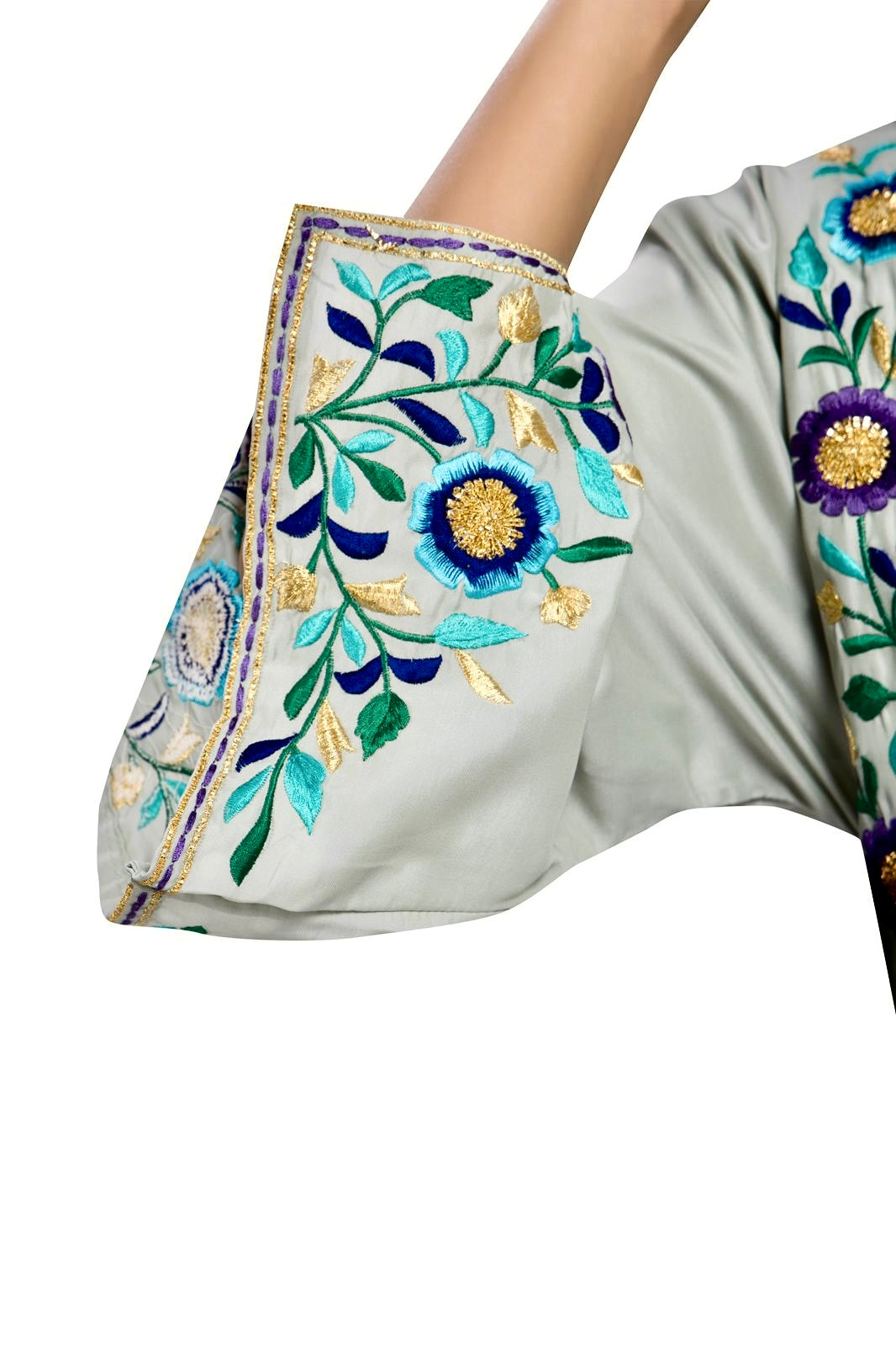 Paisley Threadwork Kaftan-Sage Green