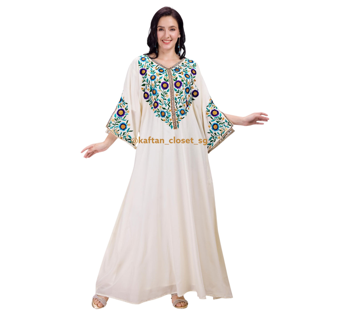 Paisley Threadwork Kaftan- Cream White