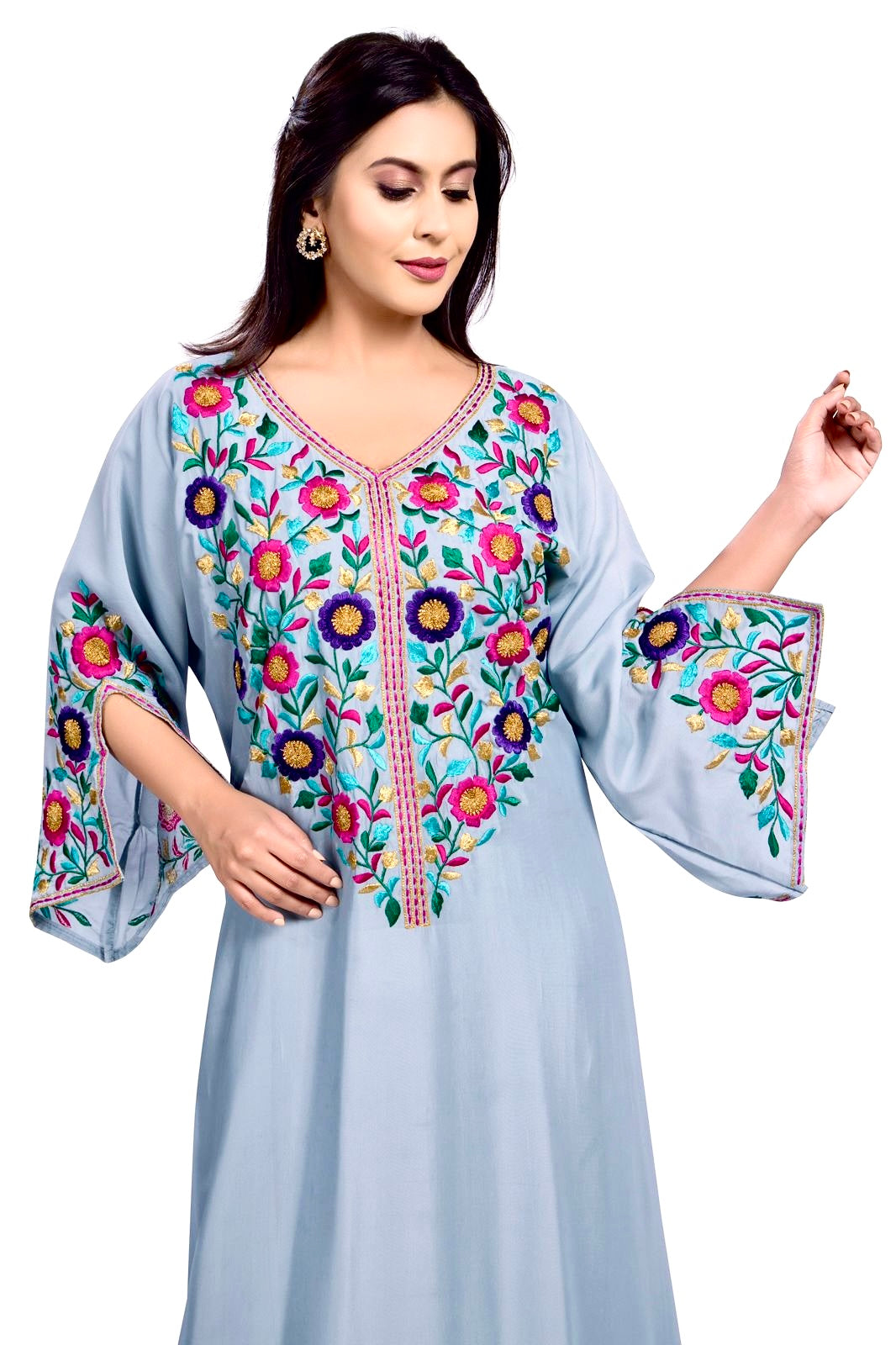 Paisley Threadwork Kaftan-Powder Blue