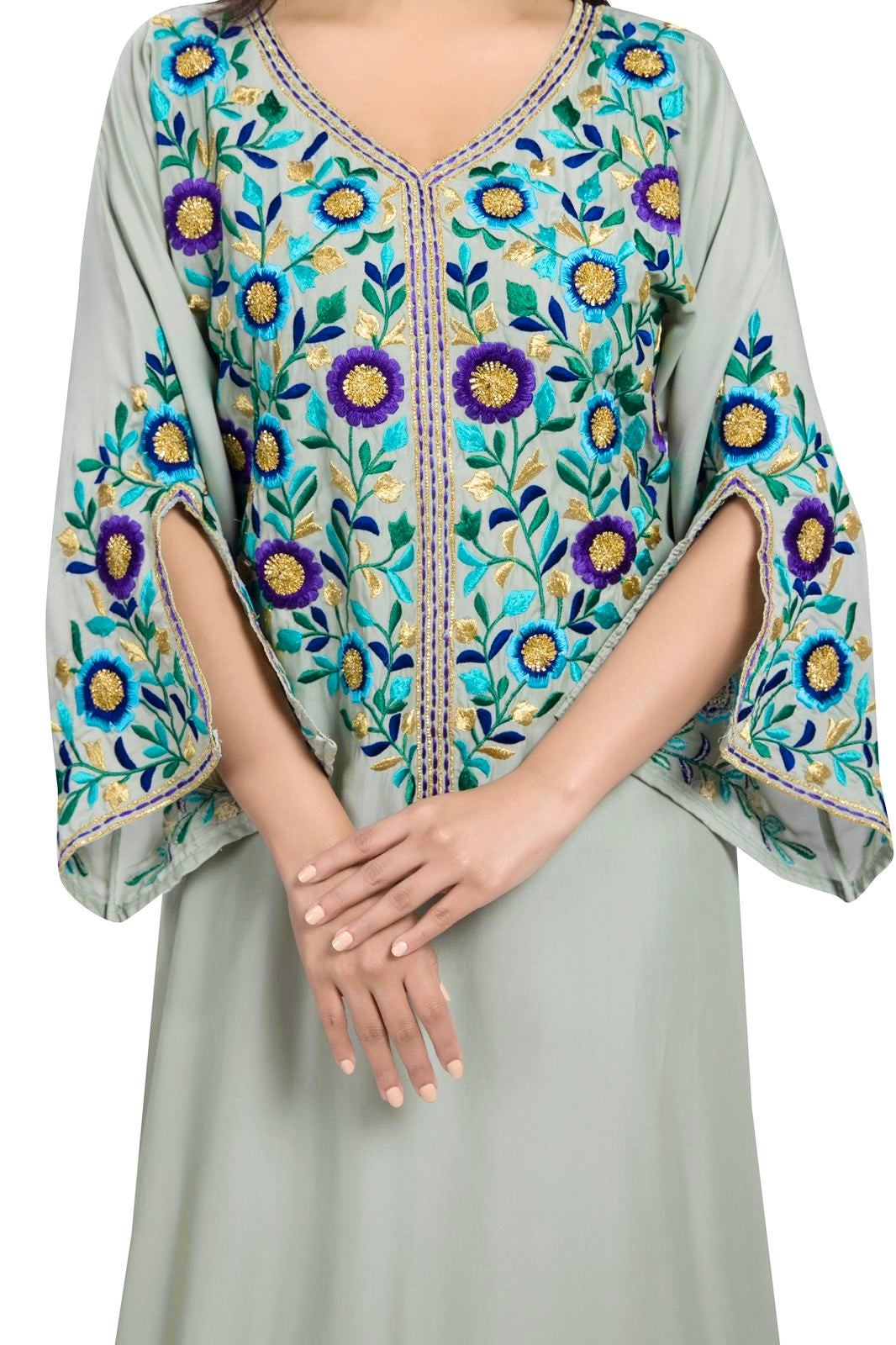 Paisley Threadwork Kaftan-Sage Green