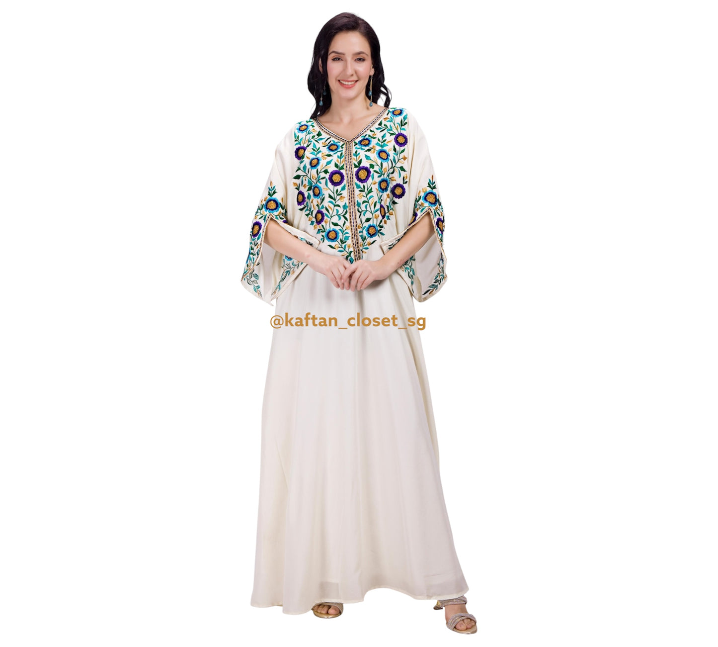 Paisley Threadwork Kaftan- Cream White