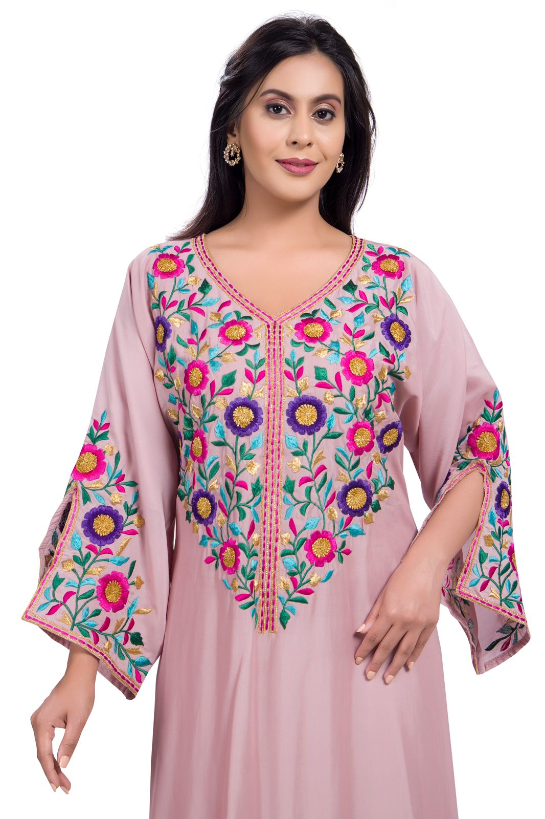 Paisley Threadwork Kaftan- Baby Pink