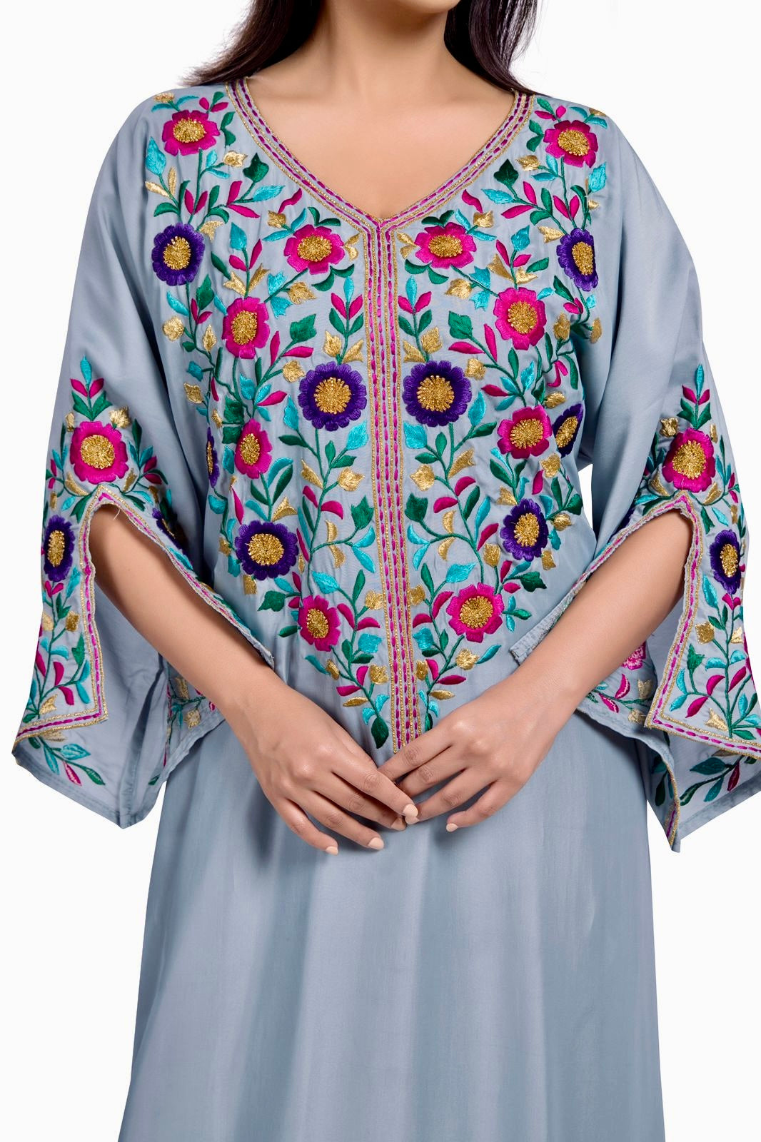 Paisley Threadwork Kaftan-Powder Blue