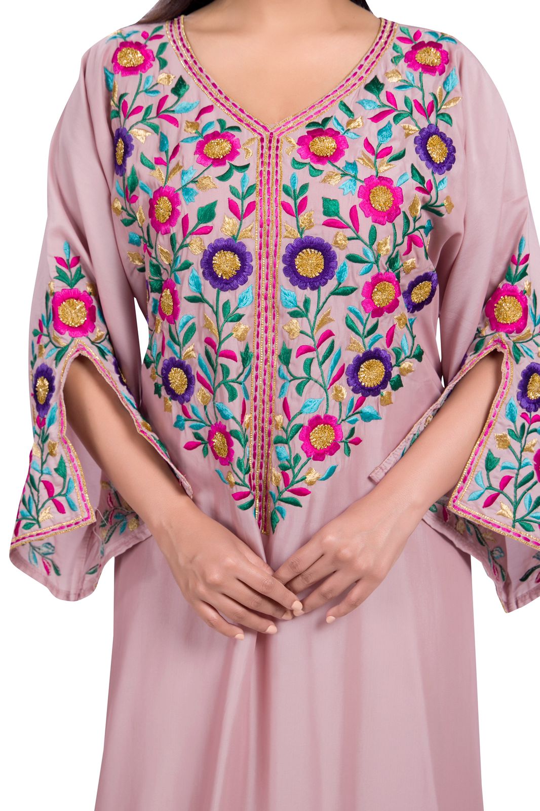 Paisley Threadwork Kaftan- Baby Pink