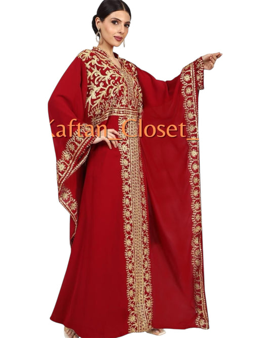 Ghalia Gold Embroidery kaftan- Maroon