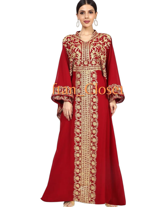 Ghalia Gold Embroidery kaftan- Maroon